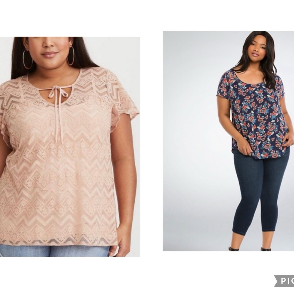 Lot of 2 Torrid tie neck blouse & chiffon drape back top size 3
